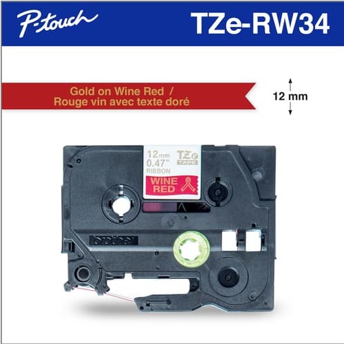 Ruban P-Touch satiné - Or sur Rouge - 12mm x 4m