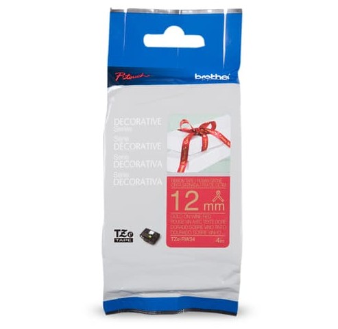 Ruban P-Touch satiné - Or sur Rouge - 12mm x 4m
