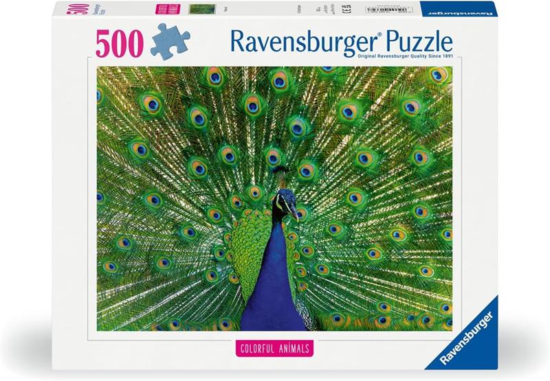 Casse-tête Ravensburger - Colorful animals : Paon - 500 pièces