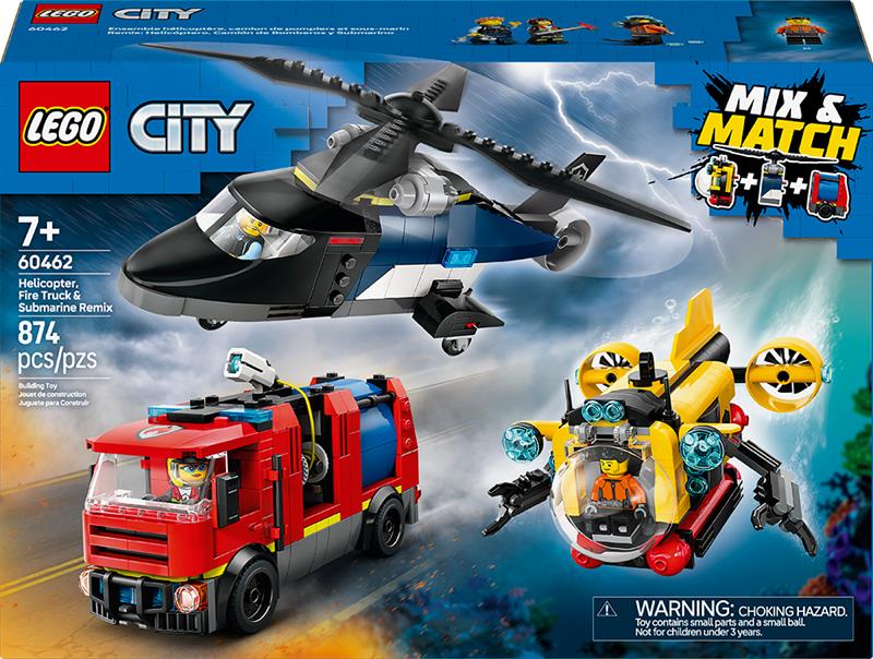LEGO City - Hélicoptère, camion de pompiers et sous-marin
