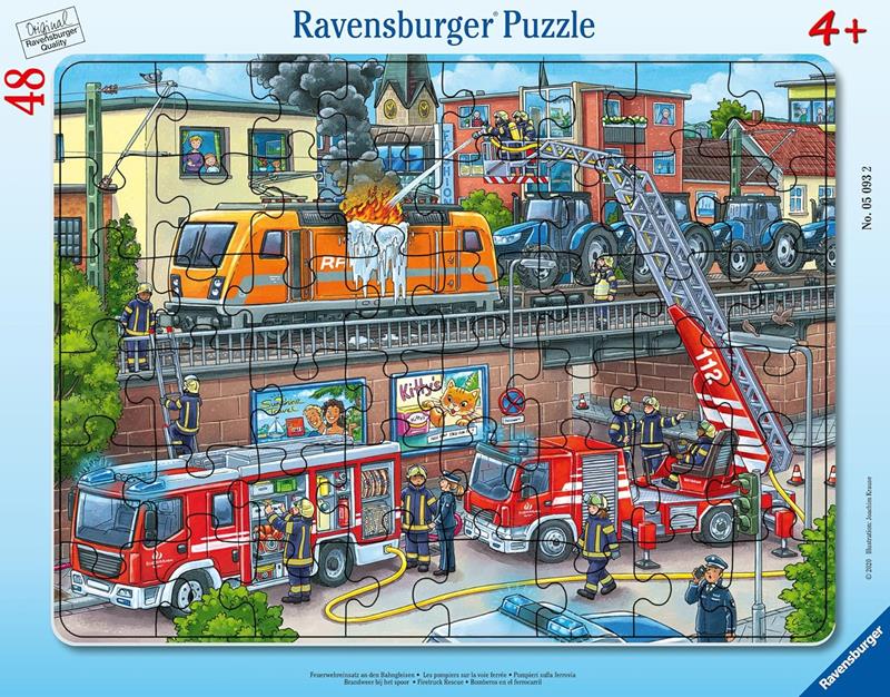 Casse-tête Ravensburger avec cadre - Les pompiers sur la voie ferrée - 48 pièces
