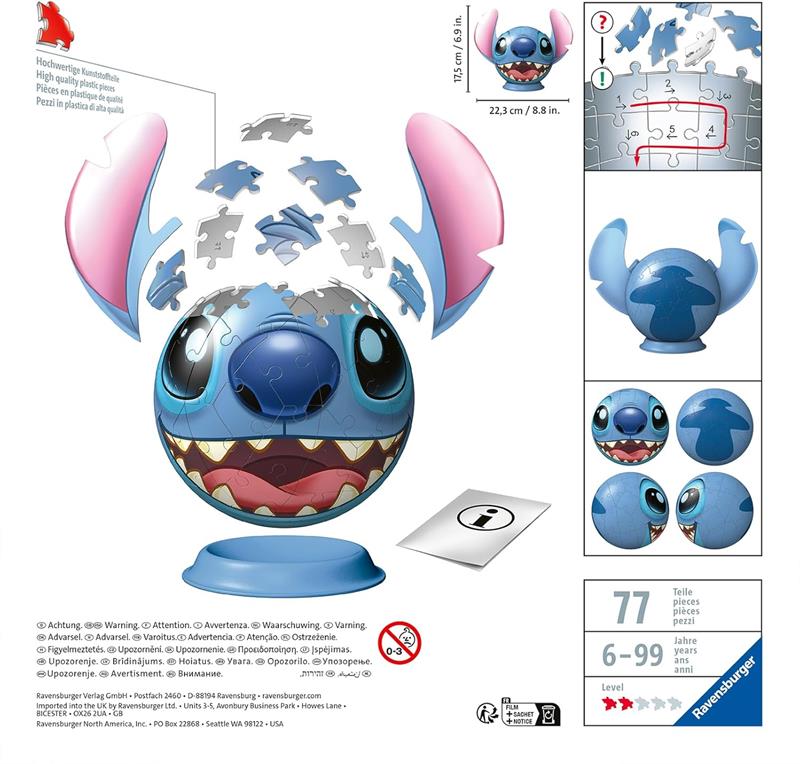 Casse-tête 3D Ravensburger - Tête de Stitch - 72 pièces