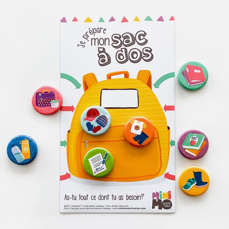 Dans mon sac à dos - 8 aimants avec tableau