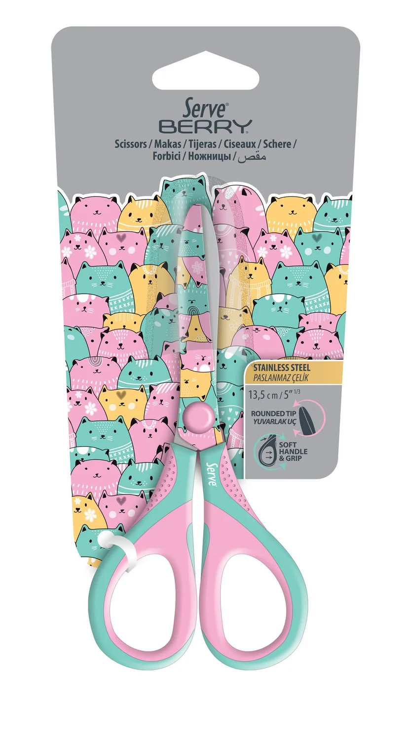 Ciseaux à bouts ronds 13,5 cm – Motif chats pastel