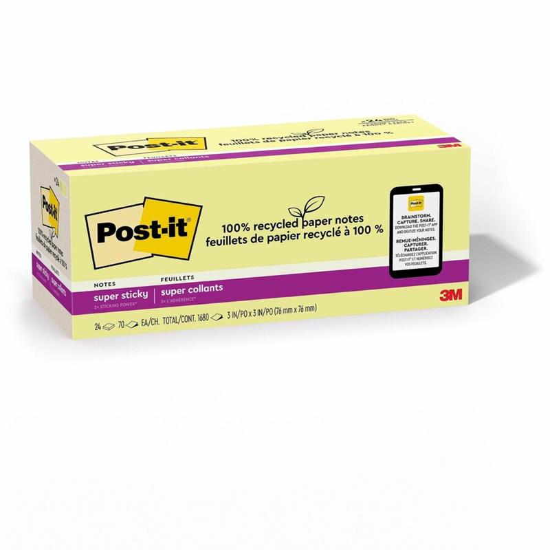 Image Feuillets recyclés Post-it® Super Sticky - Jaune canari