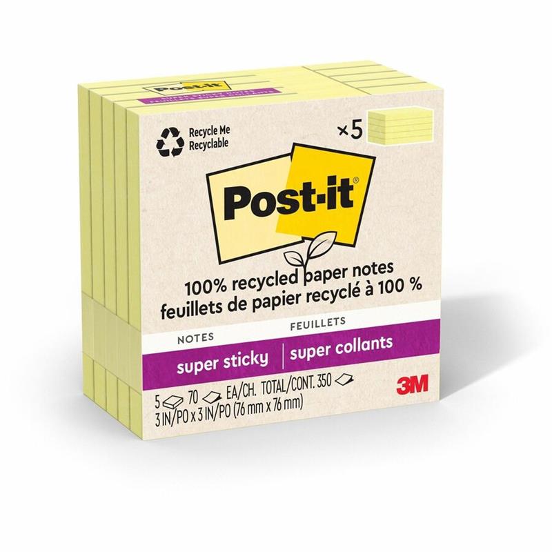 Image Feuillets recyclés Post-it® Super Sticky - Jaune canari