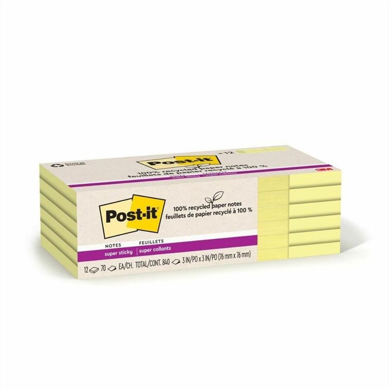 Image Feuillets recyclés Post-it® Super Sticky - Jaune canari