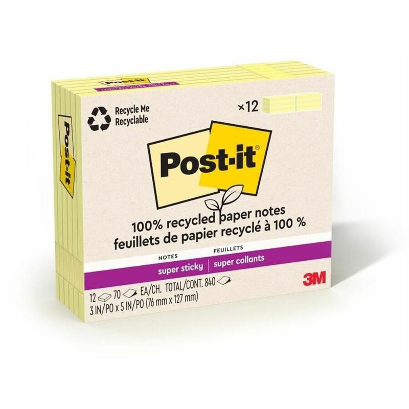 Image Feuillets recyclés Post-it® Super Sticky - Jaune canari