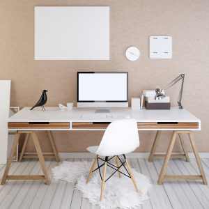 Le blanc et le beige dans un espace de travail